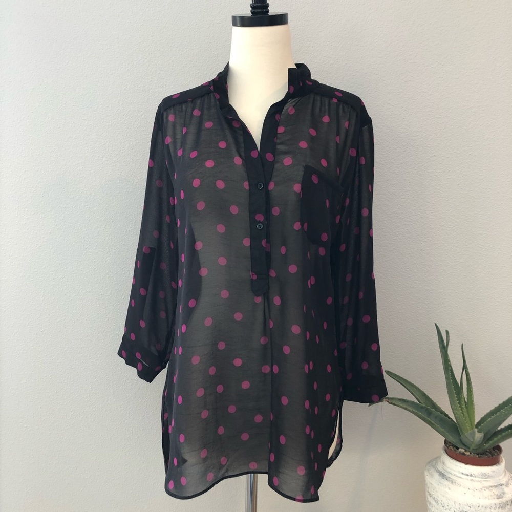 Sheer black and purple high-lo tunic